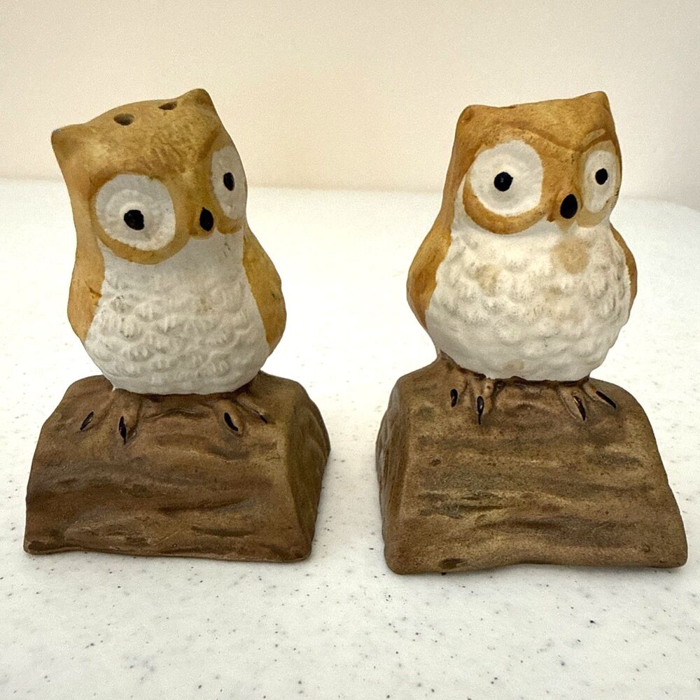 Vintage Ceramic Owl Salt Pepper Shakers Pair